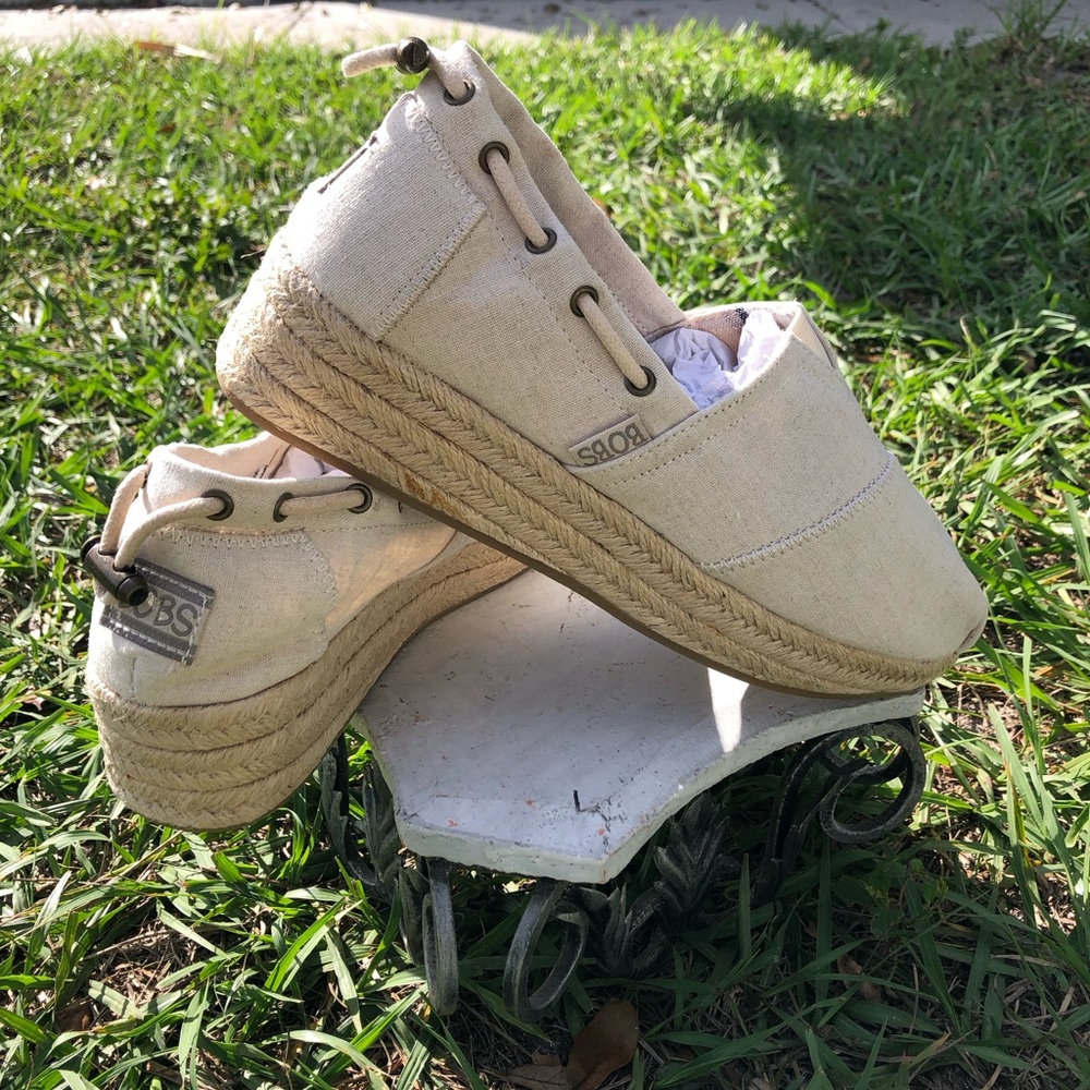 BOBS From SKECHERS Highlights Sand Sparkle Canvas Espadrille 6.5W Slip Ons NWB